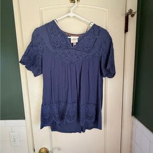 Knox Rose Navy Eyelet Blouse